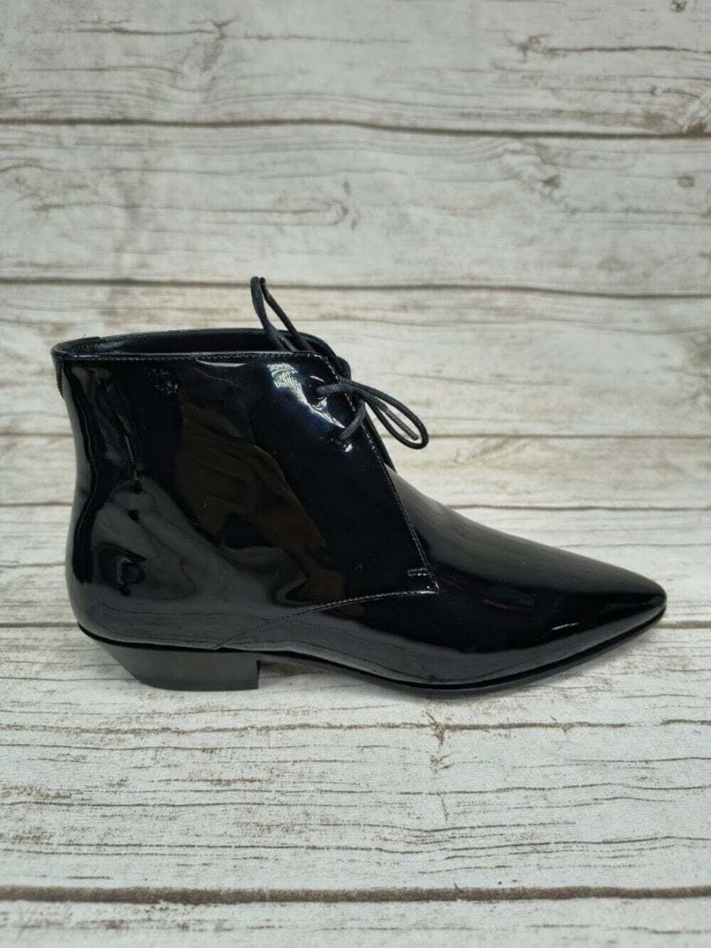 Saint Laurent Paris Black Patent Leather Pointed Ankle Boots 35.5